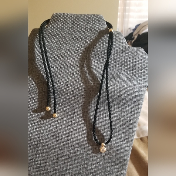 14KT CZ black cord necklace - Picture 7 of 7